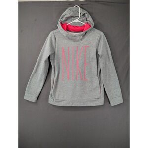 Nike Girls XL Dri-FIT Therma Pullover Hoodie Gray Pink AJ6797-063